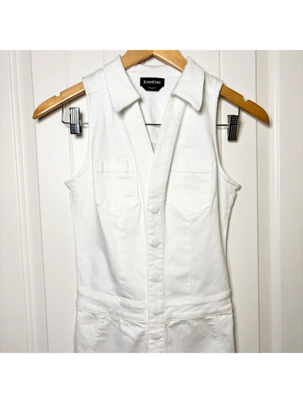 White bebe Denim Jumpsuit